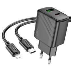 Сетевое З/У 1xType-C+1xUSB Hoco CS23A PD30W/QC3.0+кабель Type-C/Lighting черный