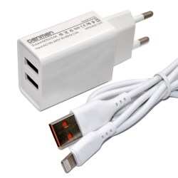 Сетевое З/У 2xUSB Denmen DC02L10W + кабель Lighting
